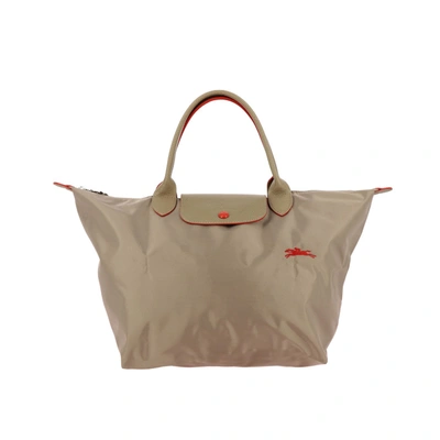 Shop Longchamp Bag In Nylon With Embroidered Logo In Dove Grey
