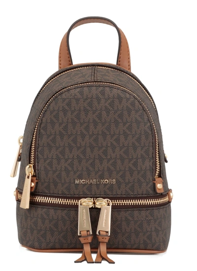 Shop Michael Michael Kors Mini Rhea Backpack With All-over Logo In Brown