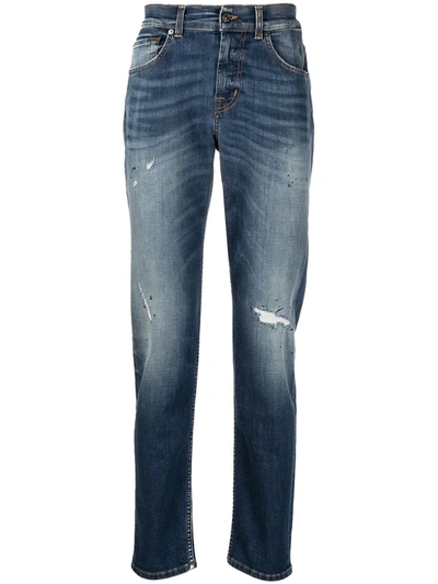 Shop 7 For All Mankind Distress Bleached Jeans In Blue