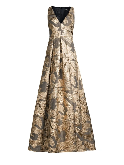 Shop Aidan Mattox Women's Floral Jacquard V-neck Gown In Gold