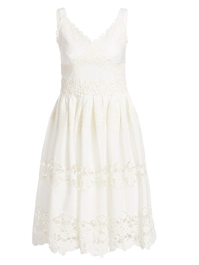Shop Dolce & Gabbana Women's Poplin Lace Tiered A-line Dress In White