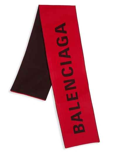 Shop Balenciaga Men's Logo Jacquard Wool Knit Scarf In Red Black