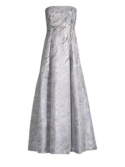 Shop Aidan Mattox Women's Embellished Jacquard Strapless Gown In Ice Perry