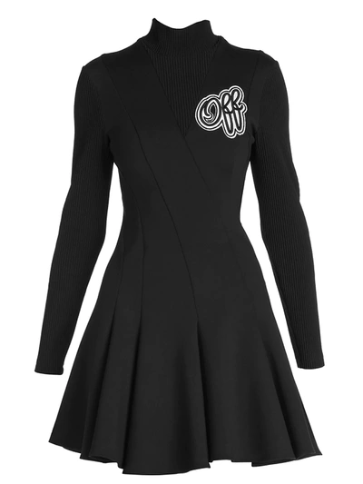 Shop Off-white Women's Cheerleader Multi-wave Turtleneck Dress In Black