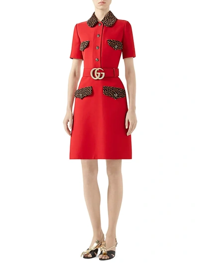 Shop Gucci Women's Cady Crepe Wool & Silk Dress In Hibiscus Red