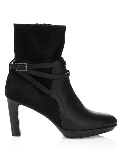 Shop Aquatalia Women's Ryann Ankle-strap Suede & Leather Boots In Black