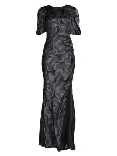 Shop Saloni Women's Annie Abstract Print Gown In Black