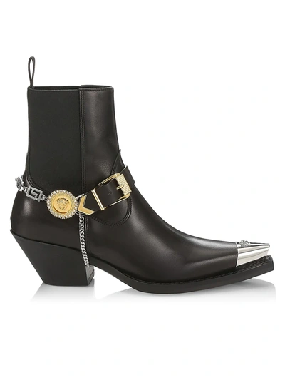 Shop Versace Women's Embellished Western Leather Boots In Black