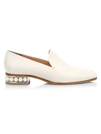 Shop Nicholas Kirkwood Women's Casati Faux Pearl Croc-embossed Leather Loafers In White