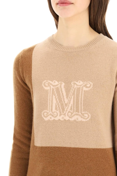 Shop Max Mara Caimano Monogram Logo Sweater In Beige,brown,pink