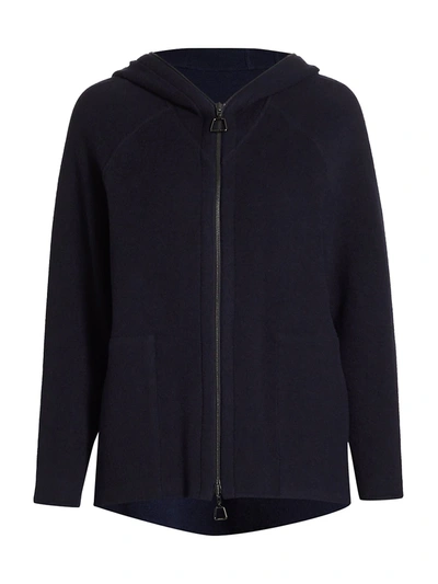 Shop Akris Two-tone Cashmere-blend Jersey Zip-front Hoodie In Deep Blue