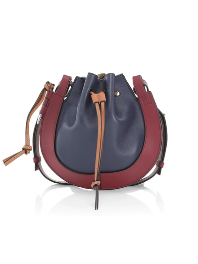 Shop Loewe Small Horseshoe Colorblock Leather Saddle Bag In Midnight Blue Wine