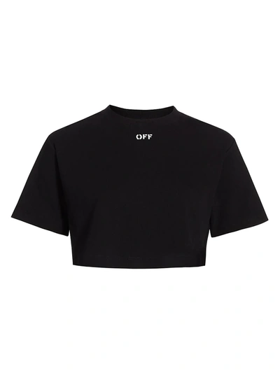 Shop Off-white Women's Rib Cropped Casual T-shirt In Black White