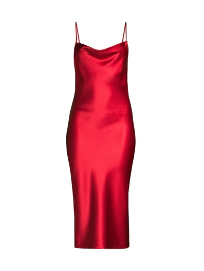 Shop Fleur Du Mal Cowl High Slit Silk Slip Dress In Rouge