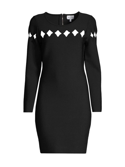 Shop Milly Scallop Cutout Long-sleeve Dress In Black