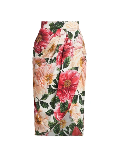 Shop Dolce & Gabbana Floral Silk Jersey Wrap Skirt In Pink