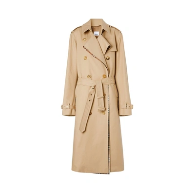 Shop Burberry Check Panel Gabardine Loop-back Trench Coat In Dusty Sand
