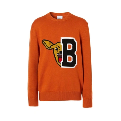 Shop Burberry Varsity Graphic Wool Jacquard Sweater In Burnt Orange