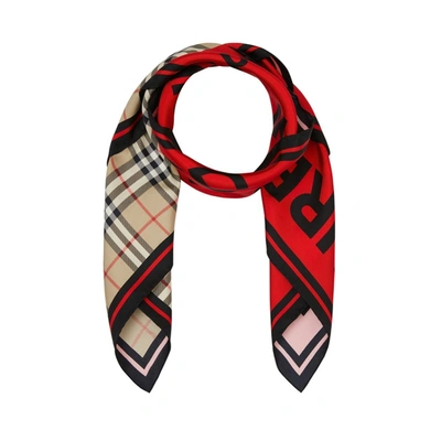 Shop Burberry Montage Print Silk Square Scarf In Arc Beige/red/pink