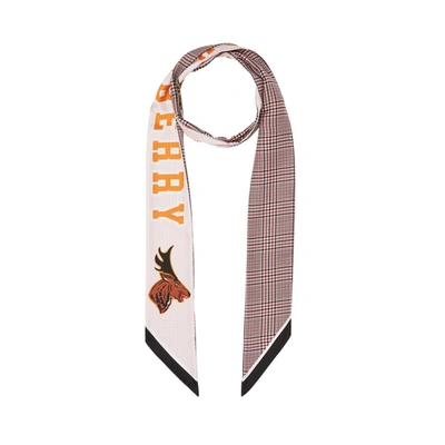 Shop Burberry Varsity Graphic And Houndstooth Check Silk Skinny Scarf In Pink