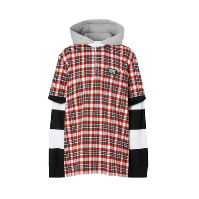 Shop Burberry Check And Striped Cotton Reconstructed Rugby Shirt In Bright Red Check
