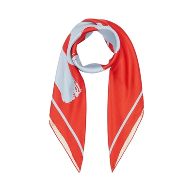 Shop Burberry Love Print Silk Square Scarf In Red / Camel