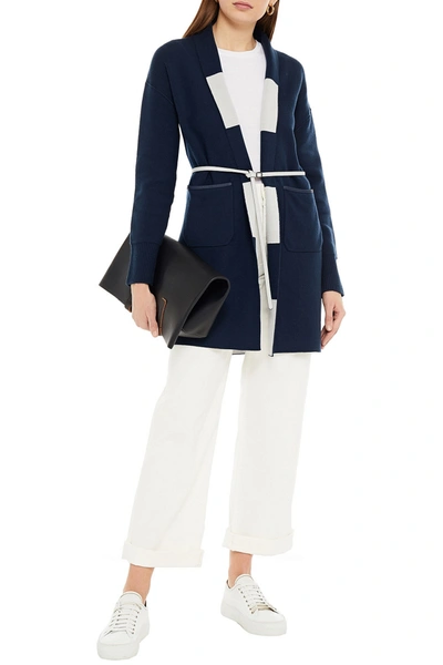 Shop Loro Piana Normandie Reversible Belted Striped Cashmere Cardigan In Navy