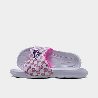 Shop Nike Women's Victori One Print Slide Sandals In White/pink/check