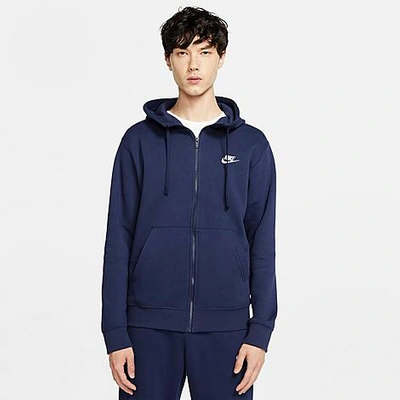 Shop Nike Sportswear Club Fleece Full-zip Hoodie In Midnight Navy/midnight Navy/white