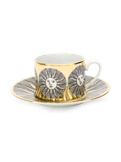 Shop Fornasetti Set Of 6 Sole Tea Cups In Gold