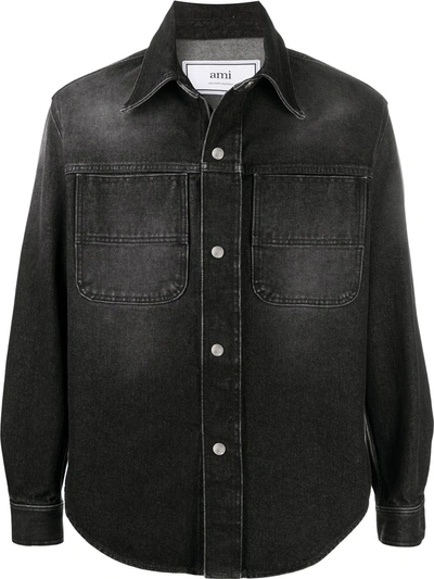 Shop Ami Alexandre Mattiussi Denim Shirt Jacket In Black