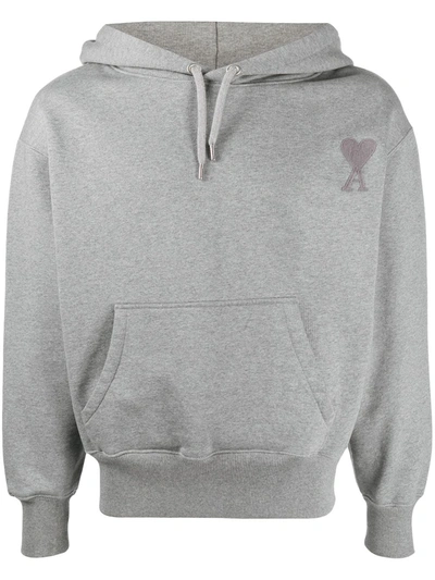 Shop Ami Alexandre Mattiussi Logo Patch Cotton Hoodie In Grey