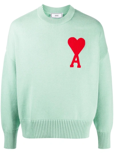 Shop Ami Alexandre Mattiussi Oversize Ami De Coeur Logo Patch Jumper In Green