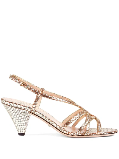 Shop Gucci Python-effect 66mm Sandals In Gold