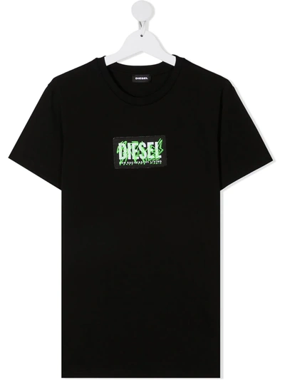 Shop Diesel Teen Logo Patch T-shirt In Black