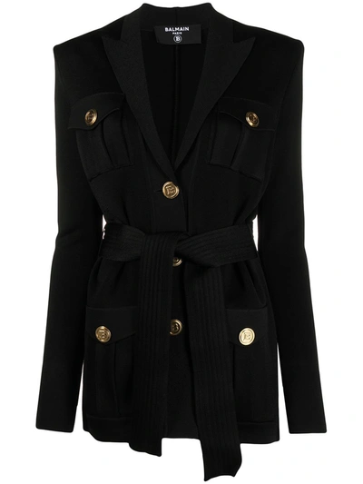 Shop Balmain Belted Pyjama Jacket In Black