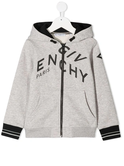Shop Givenchy Logo-print Zip-up Hoodie In Grey