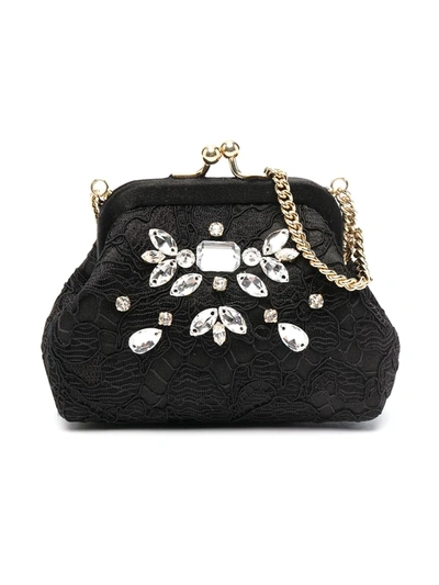 Shop Dolce & Gabbana Crystal-embellished Lace Bag In Black