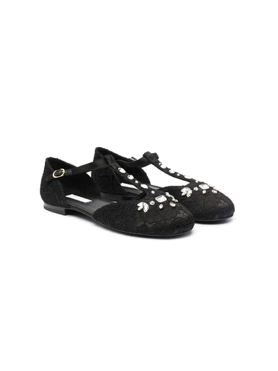 Shop Dolce & Gabbana Teen Crystal-embellished Ballerina Shoes In Black