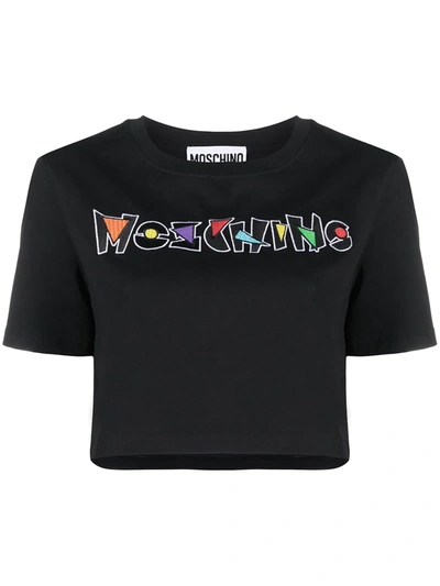 Shop Moschino Logo Cropped T-shirt In Black