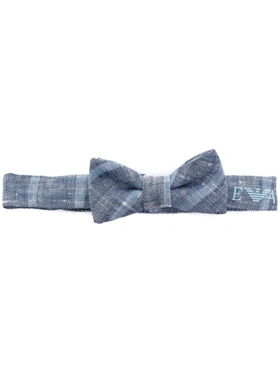 Shop Emporio Armani Checked Logo Bow Tie In Blue