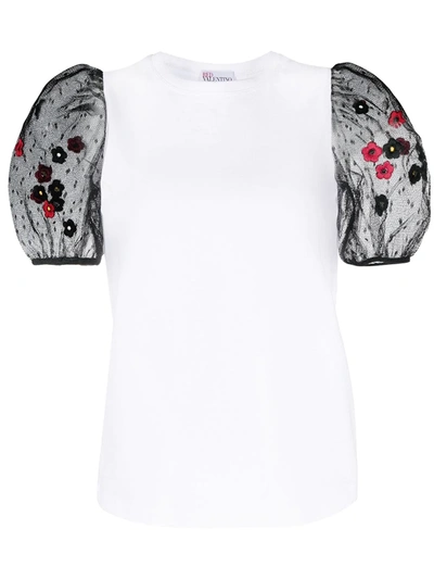 Shop Red Valentino Lace Puff Sleeve T-shirt In White