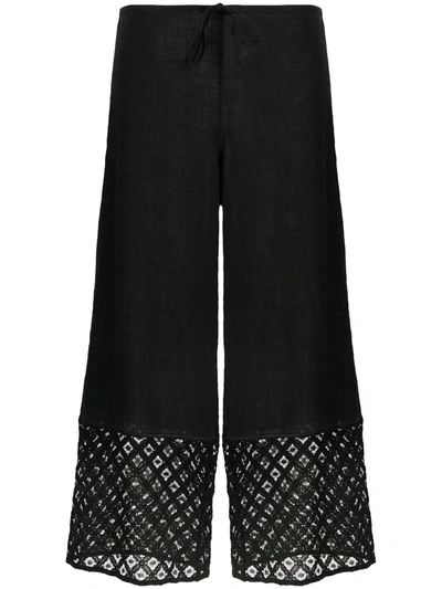 Shop La Perla Embroidered Trim Cropped Trousers In Black