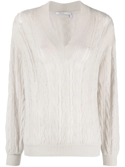 Shop Agnona V-neck Cable-knit Jumper In Grey