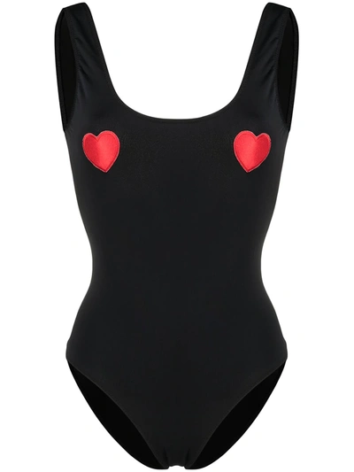Shop Natasha Zinko Heart-appliqué Swimsuit In Black