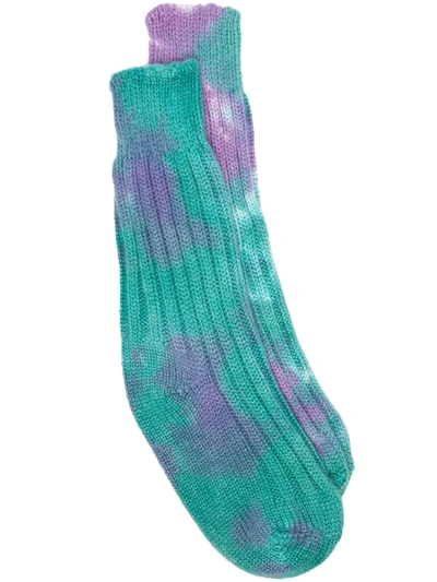 Shop The Elder Statesman Tie-dye Cashmere Socks In Blue