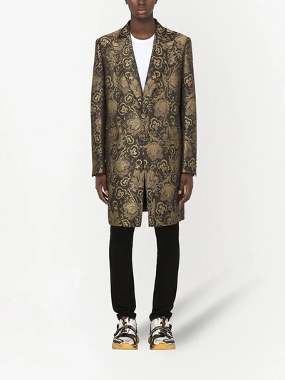 Dolce & Gabbana Jacquard Single-breasted Coat In Black