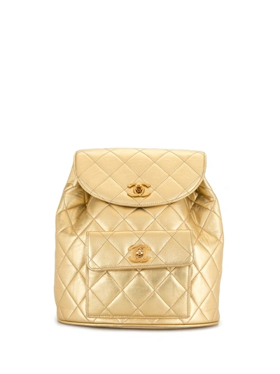CHANEL Pre-owned 1992 Cc Diamond-quilted Backpack In Gold