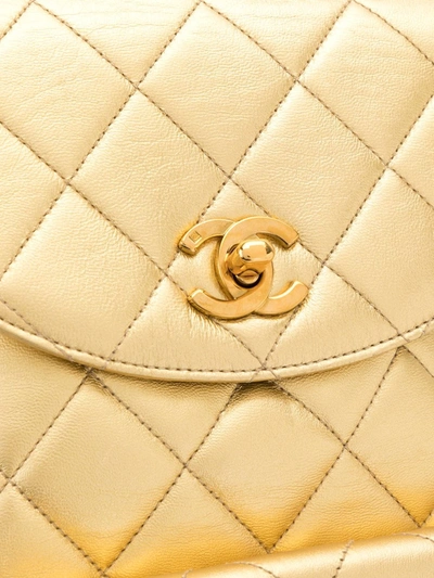 Pre-owned Chanel 1992 Cc Diamond-quilted Backpack In Gold