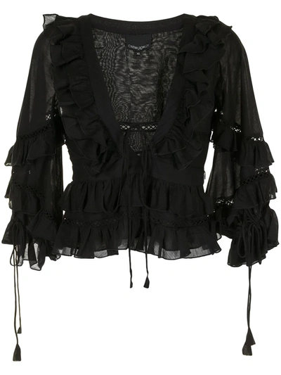 Shop Cynthia Rowley Stella Tie-front Tiered Blouse In Black